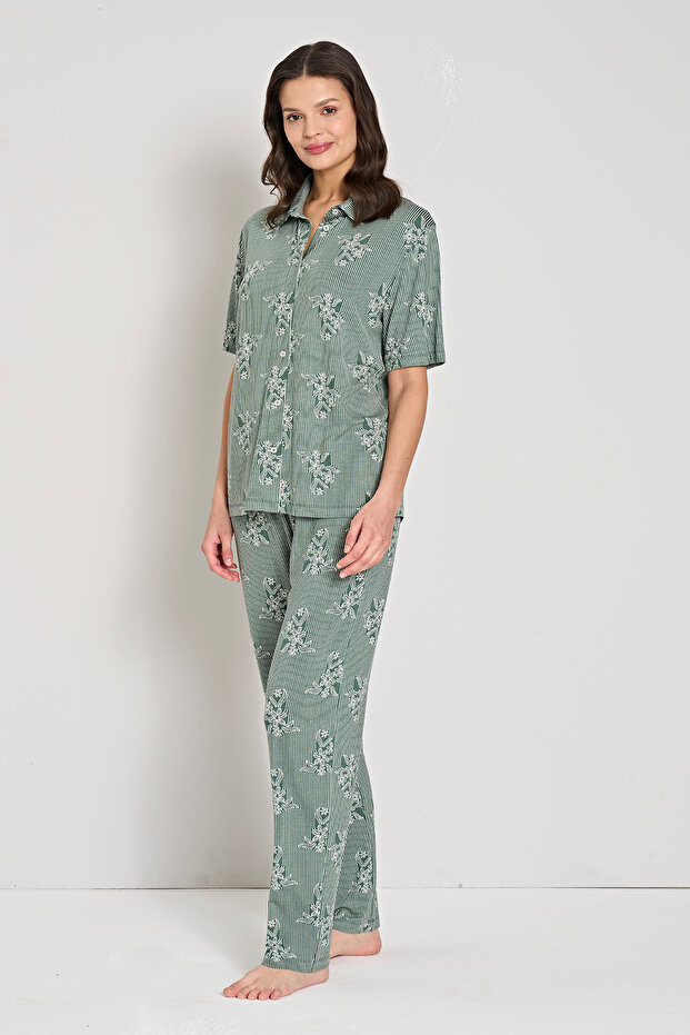 طقم بيجامة أساسية مخططة للنساء - 2