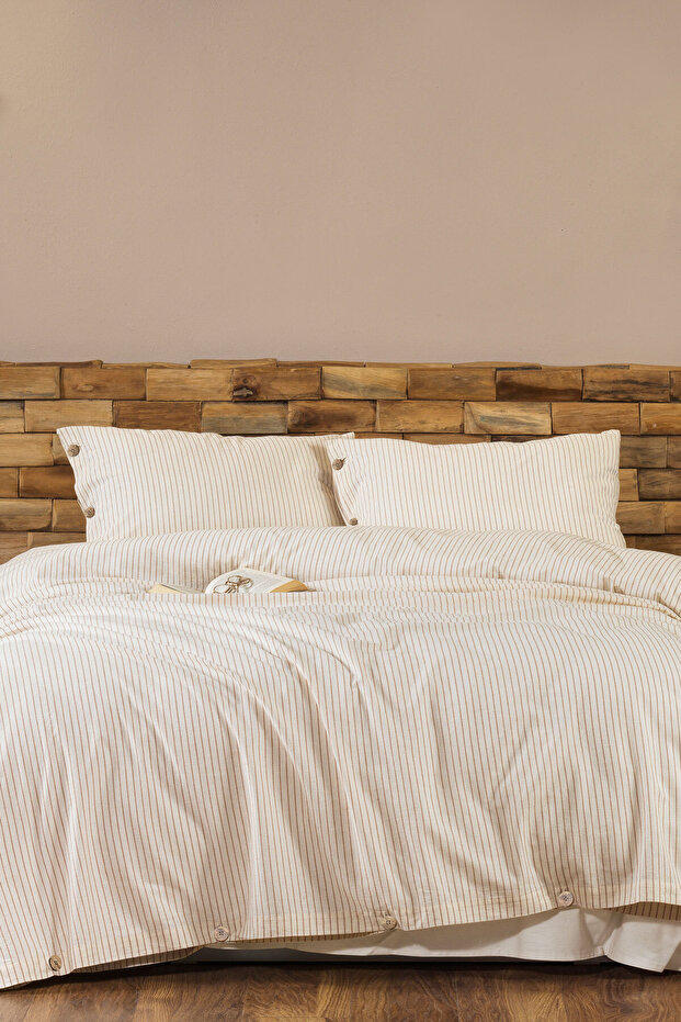 Impero Duvet Cover Set Single Fitted Sheet 100% Cotton (160X220 cm) Cinnamon