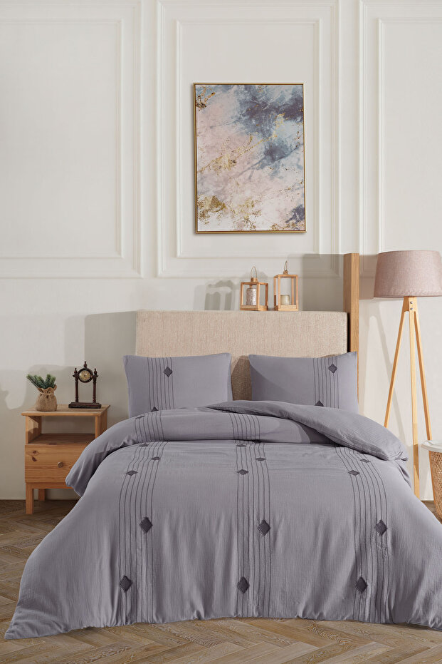 Alva Duvet Cover Set Double 4 Piece (200X220 cm) Gray