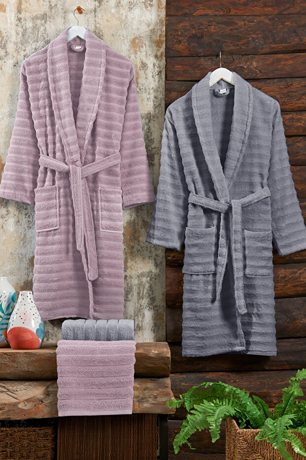 Soft Bathrobe Family Set Hamam Set 4 Pieces (70X135 cm) Rose Brown-Grey