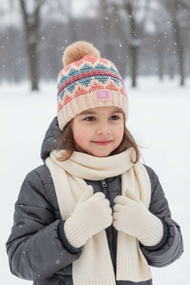 Aware Time 9-15 Years Old Girls' Scarf, Beanie, Gloves Set of 3