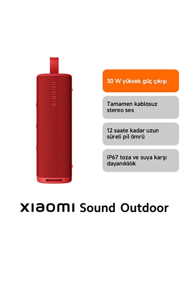 Sound Outdoor 30W IP67 Taşınabilir Bluetooth Hoparlör Kırmızı (Xiaomi Türkiye Garantili) - 1
