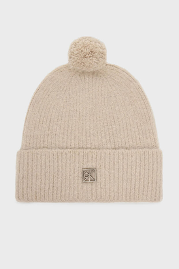 EMBLEM BRUSHED POMPOM BEANIE - 1
