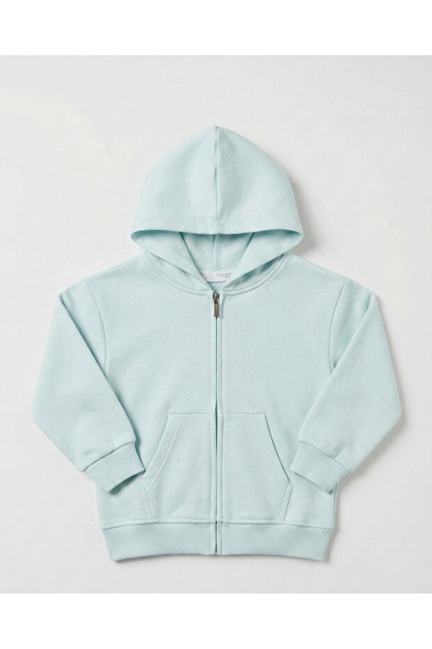 Unisex Children's Ice Blue Zippered Hooded Sweatshirt - the Most Comfortable Basic Cardigan for School and Daily Use