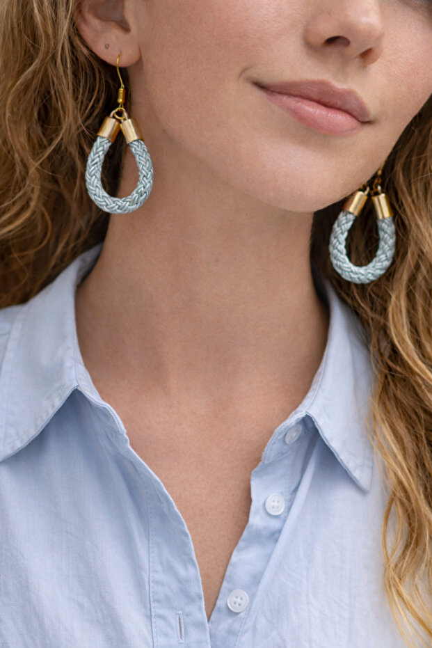 Baby Blue Gold Color Light Hoop Earrings