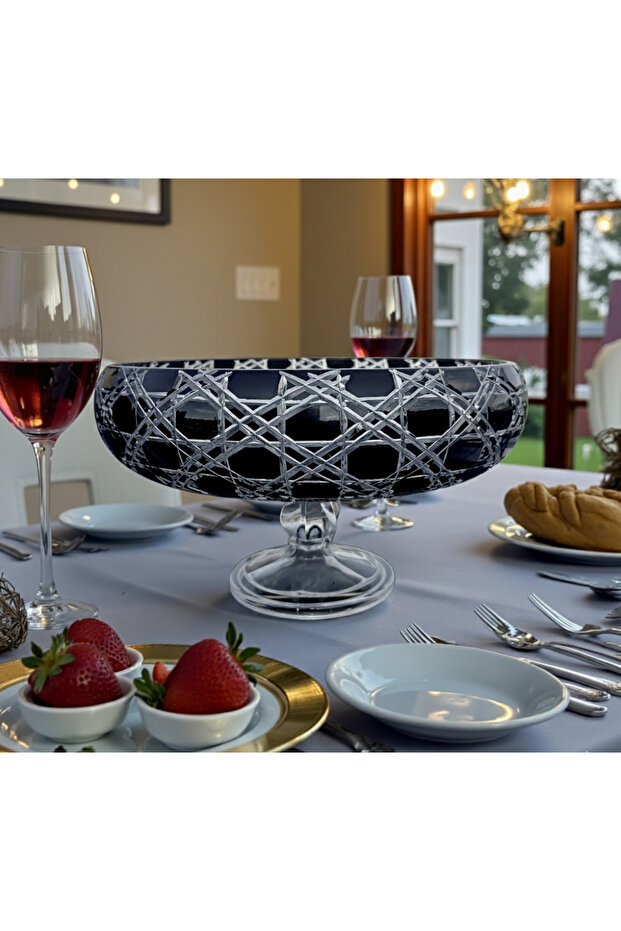 Colorful Cut Crystal Footed Bowl/ Salad Bowl - Presentation Bowl - Fruit Bowl 28*28cm