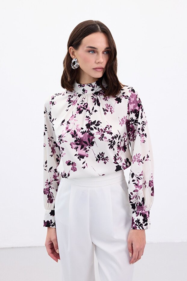 Dik Yaka Bluz - Mürdüm - 3