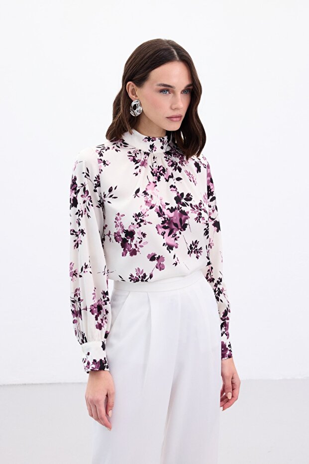 Dik Yaka Bluz - Mürdüm - 4