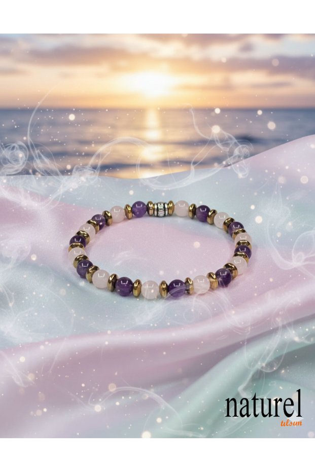 Amethyst & Pink Quartz Natural Stone Women's Bracelet - Love Magnet