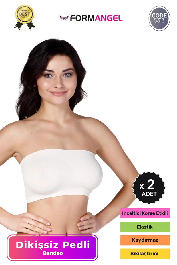 Women's Bandeo Seamless Gathering Basic Knitted Seamless Padded Bandeo Bustier 2 Pieces