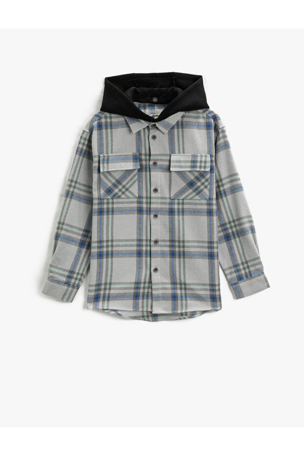 Hooded Lumberjack Shirt with Flap Double Pockets Soft Texture