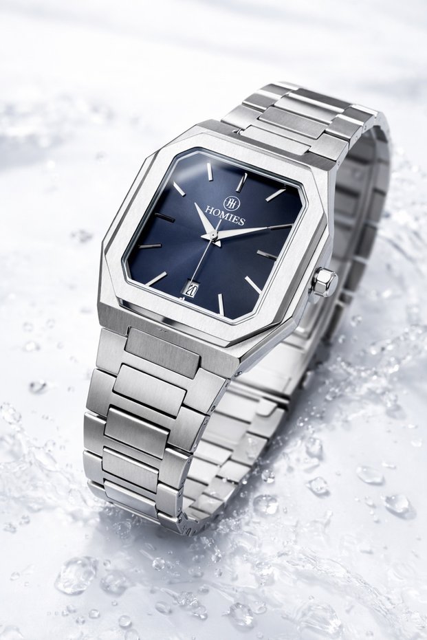Men's Wristwatch Silver Color Steel Band 2 Years Warranty Gift Box and Bracelet Gift.Hmf3