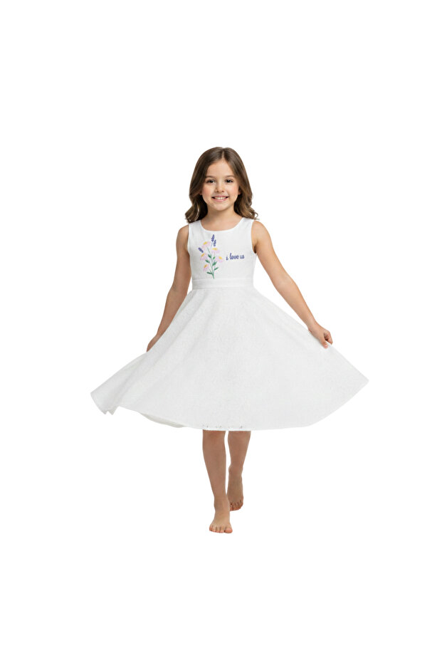 Girl's Dress with Cross Straps and Floral Design, Printed Side Zipper Closures
