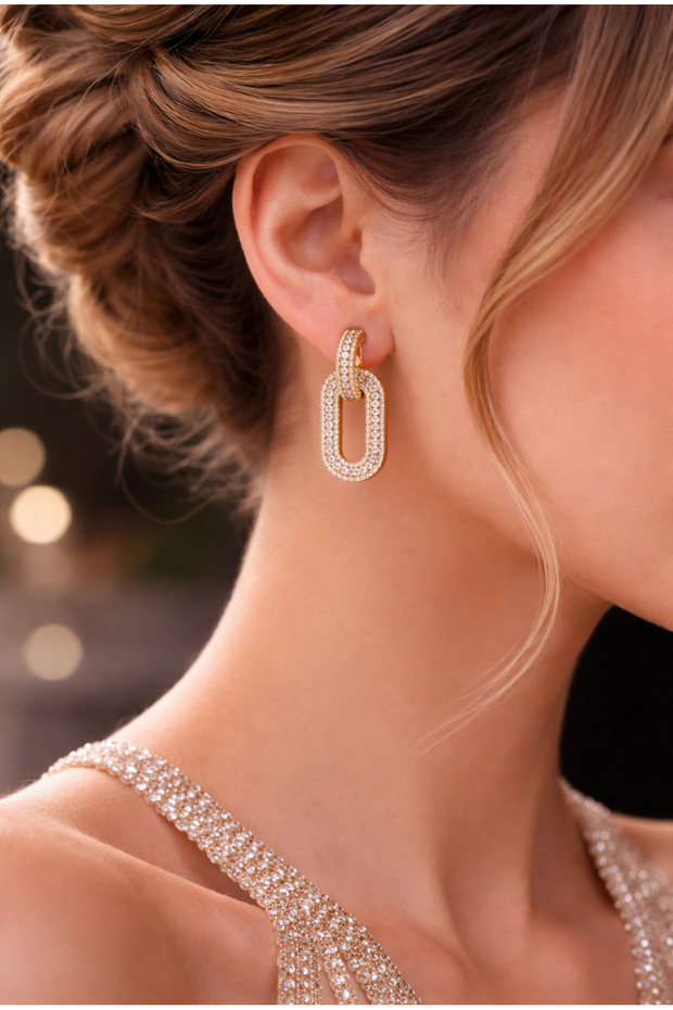 Steel Ring Zircon Stone Earrings Do Not Tarnish.
