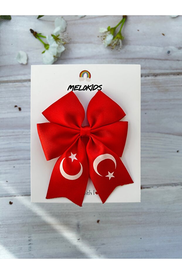 23 April Flag Red White Clip Ribbon Hairpin-1 Piece