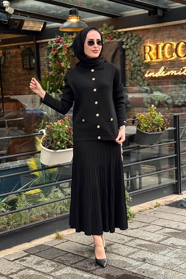 Düğmeli Etekli Takım MB24.700 Siyah - 2