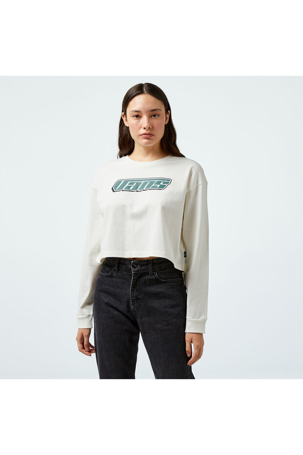 Retro V Ls Relax Crop Women's T-Shirt - White