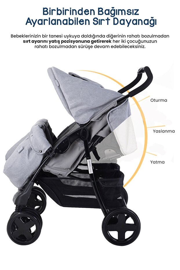 Twin Ikiz Bebek Arabası – Cool Grey - 3