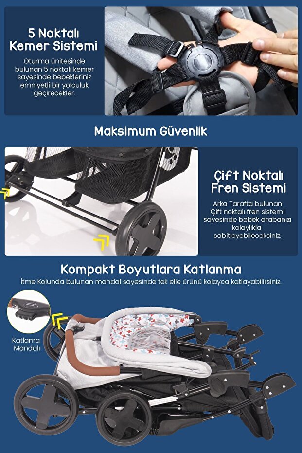 Twin Ikiz Bebek Arabası – Cool Grey - 4