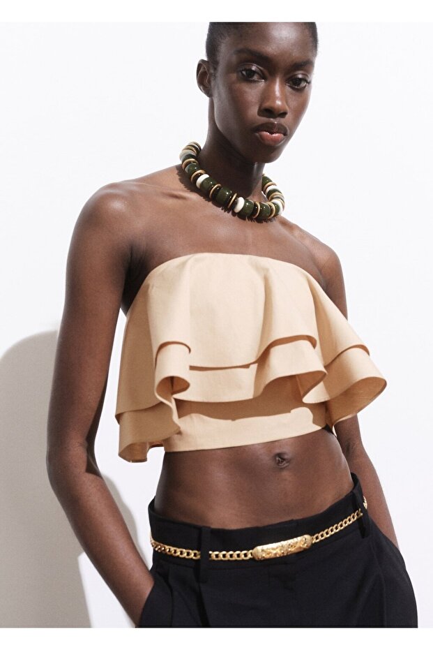 Volanlı straplez bluz - 1