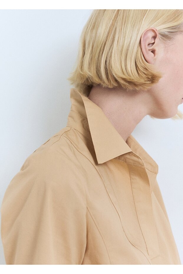 Pamuklu gömlek elbise - 7