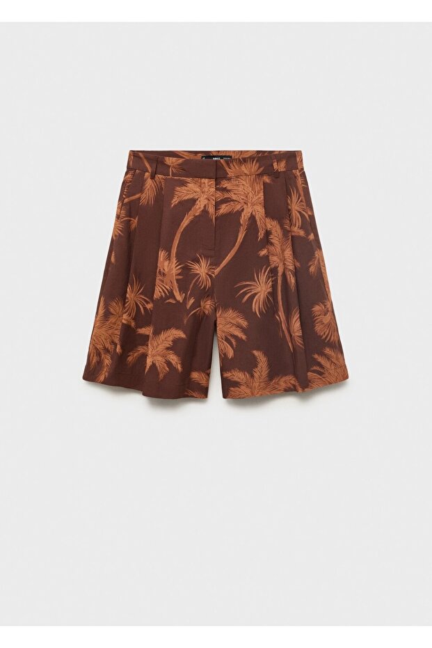 Palmiye desenli pamuklu bermuda şort - 3