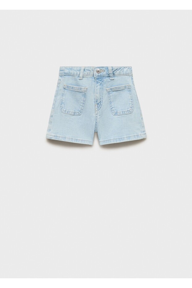 Düz kesim denim şort - 1