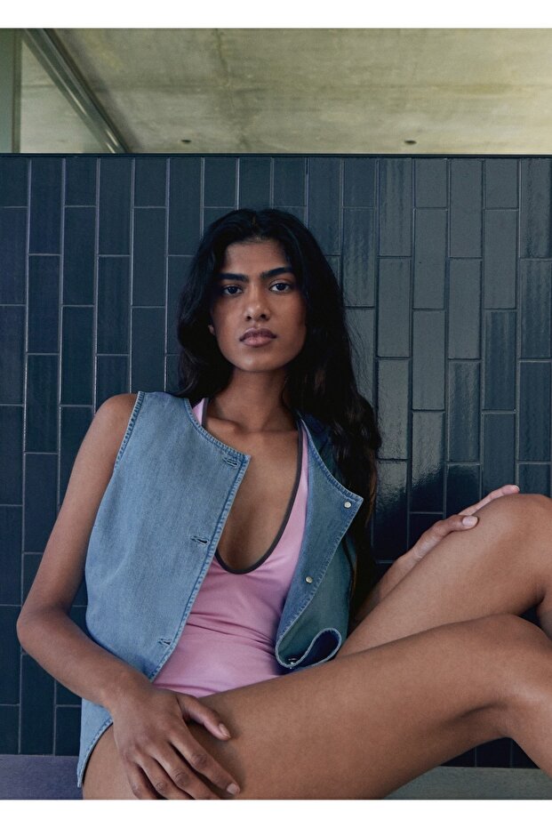 Düğmeli denim yelek - 2