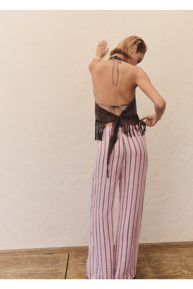 Çizgili rami pantolon - 4