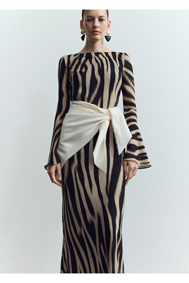 Hayvan desenli evaze elbise - 1