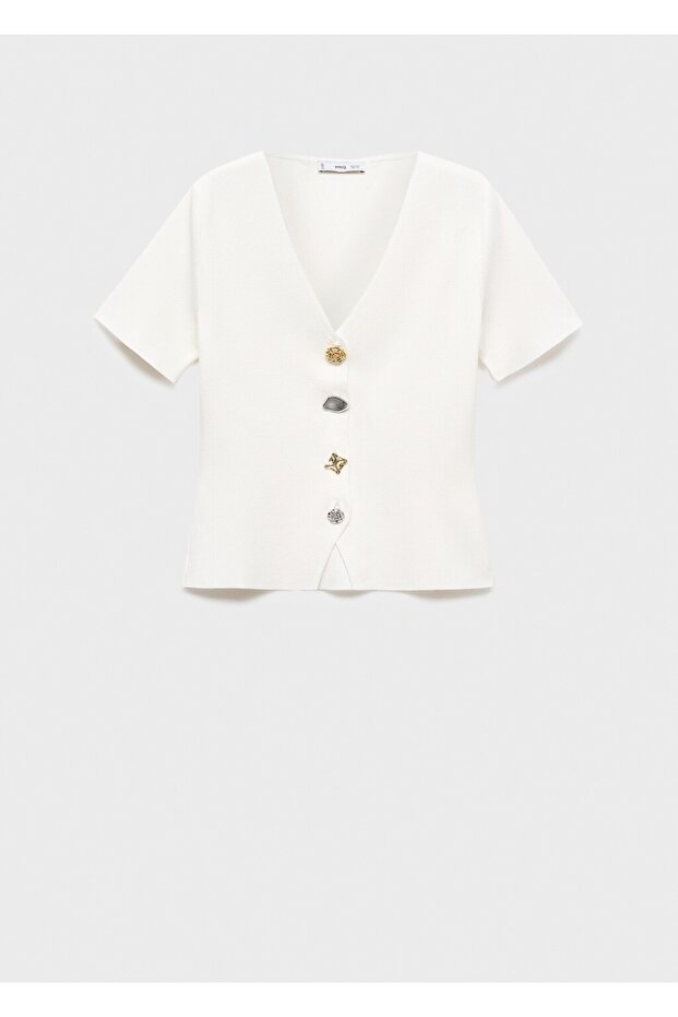 Mücevher düğmeli triko hırka - 3