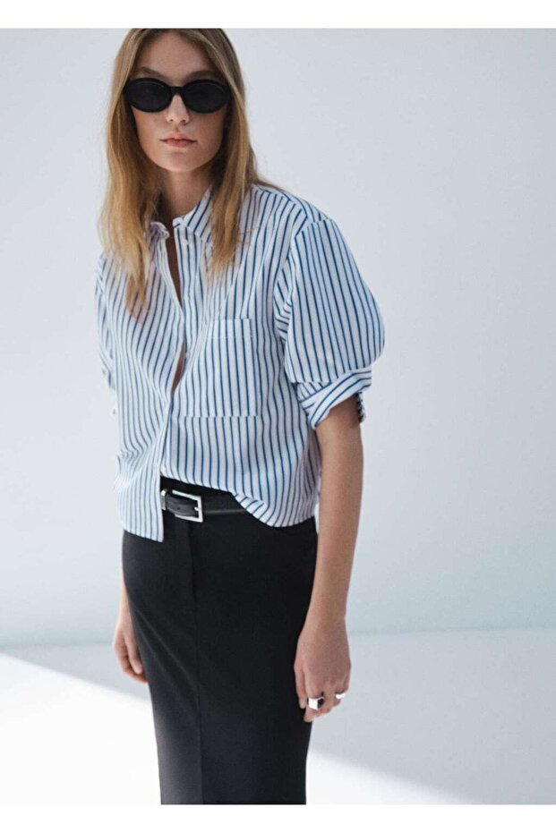 Çizgili crop gömlek - 8