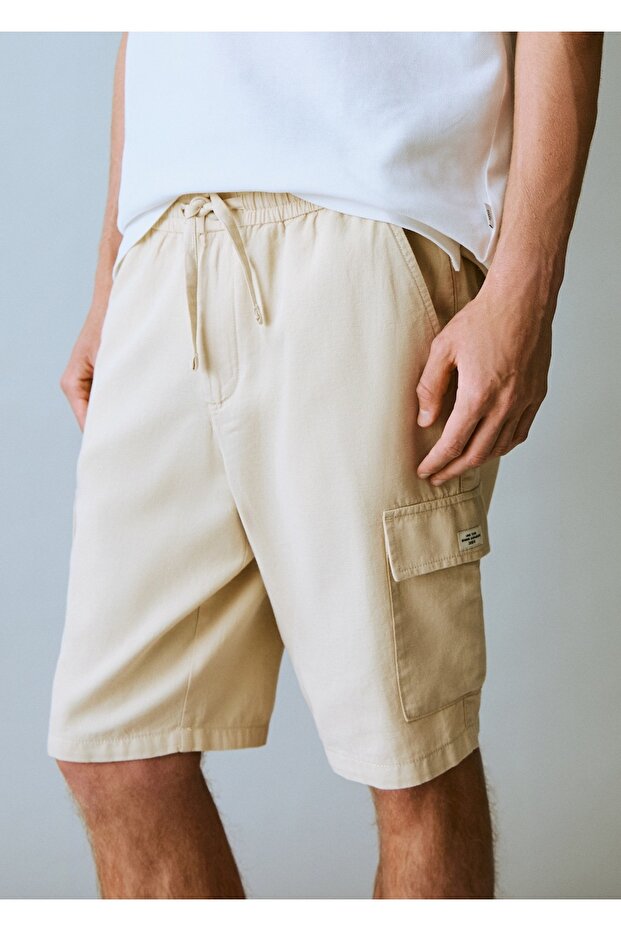 Keten kargo bermuda şort - 6