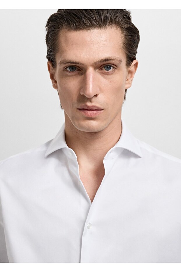 Kol düğmeli slim fit dimi kumaş gömlek - 6