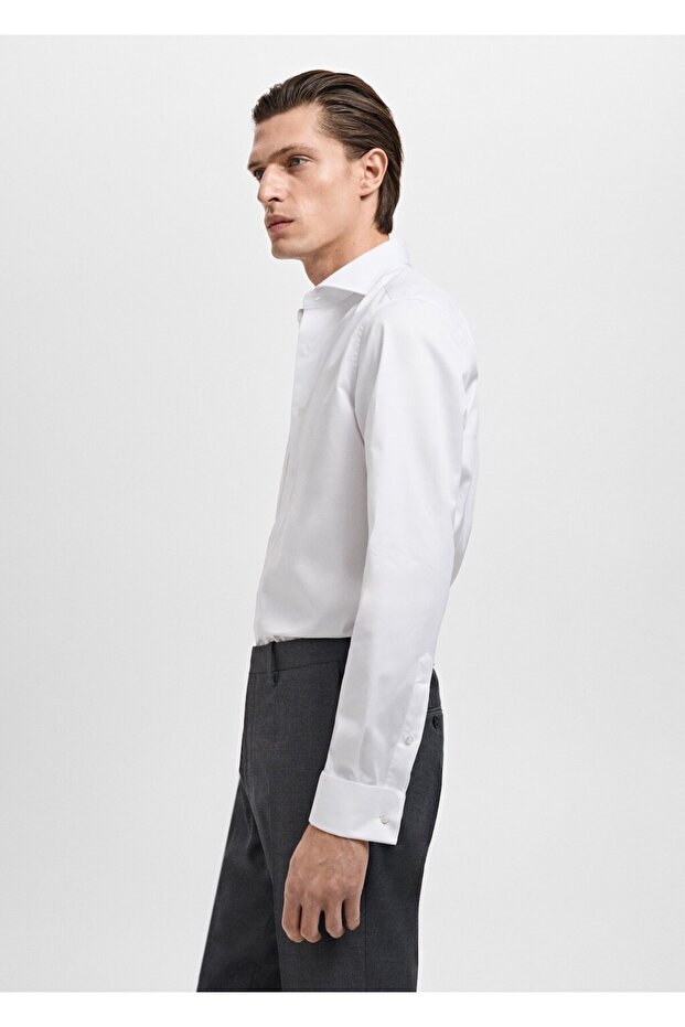 Kol düğmeli slim fit dimi kumaş gömlek - 7