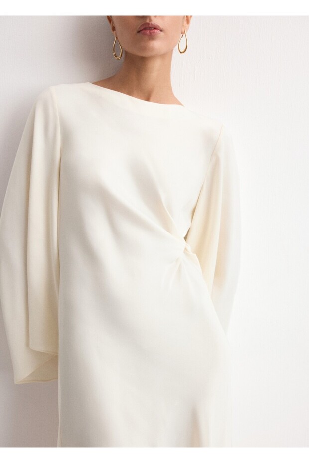 Asimetrik yaka evaze elbise - 7