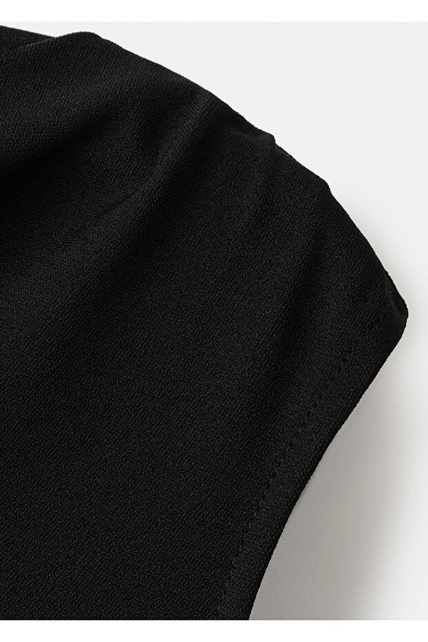 Asimetrik yaka midi elbise - 5