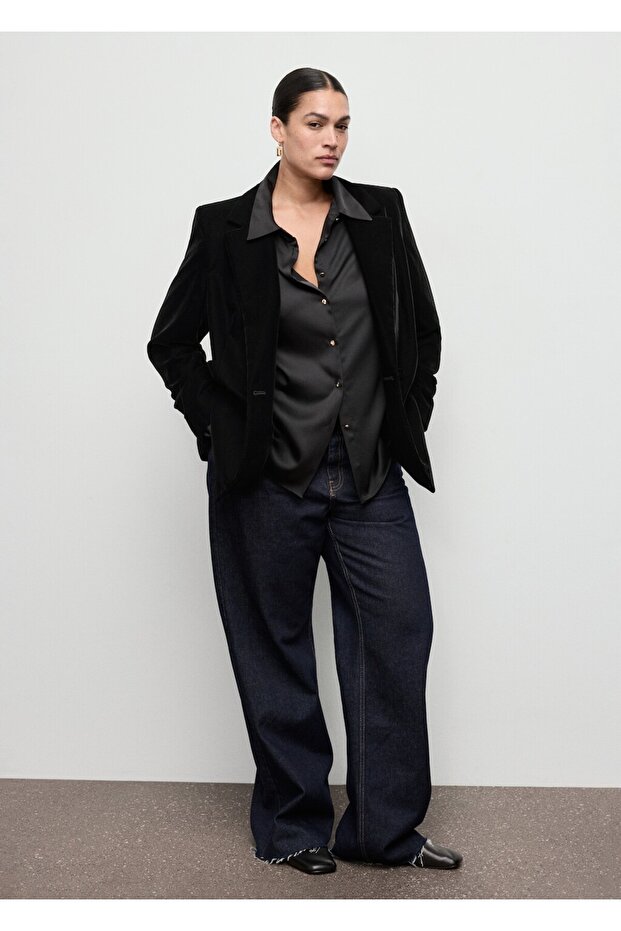 Kadife kruvaze blazer ceket - 8