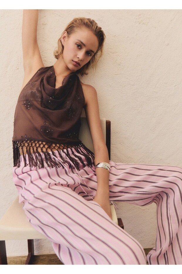 Çizgili rami pantolon - 1