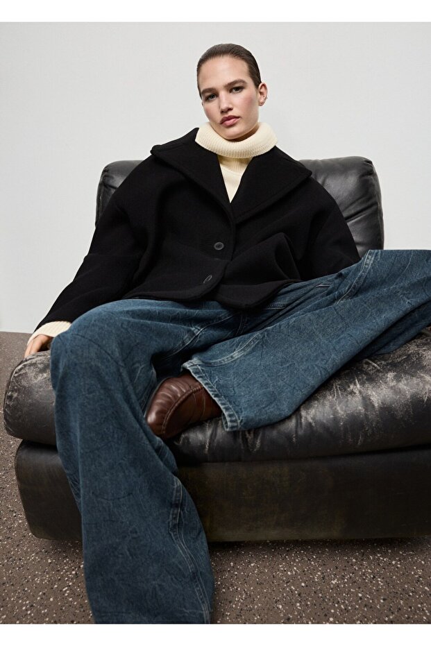 Oversize yün kısa palto - 7