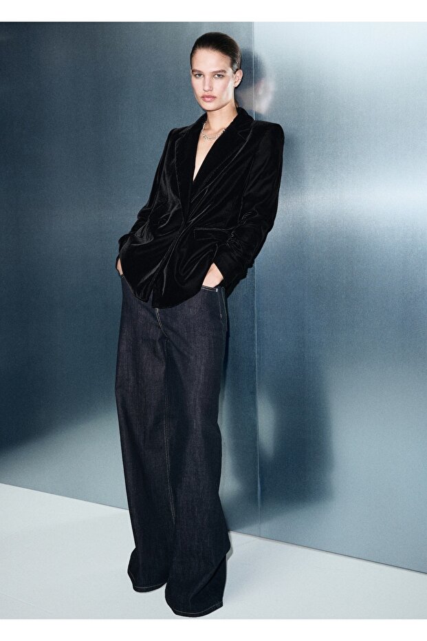 Kadife kruvaze blazer ceket - 2