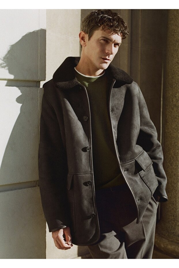 Kürklü süet görünümlü ceket - 8