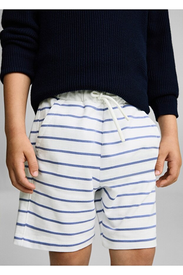 Pamuklu çizgili bermuda şort - 1