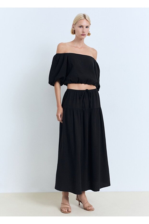 Bağcıklı pamuklu etek - 2