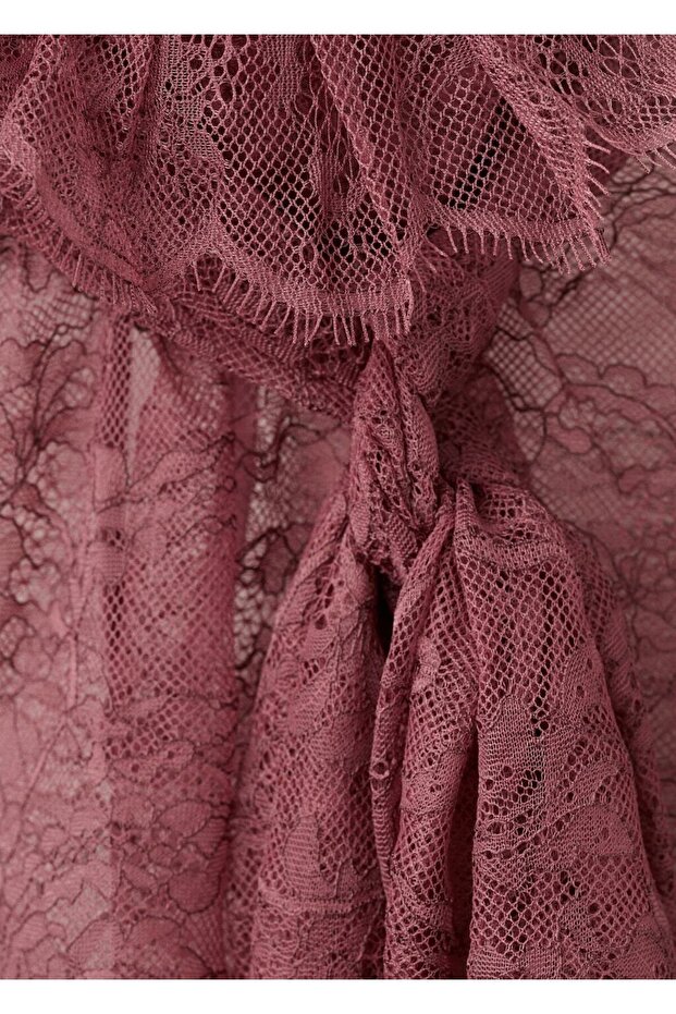 Büzgülü yaka dantel bluz - 7