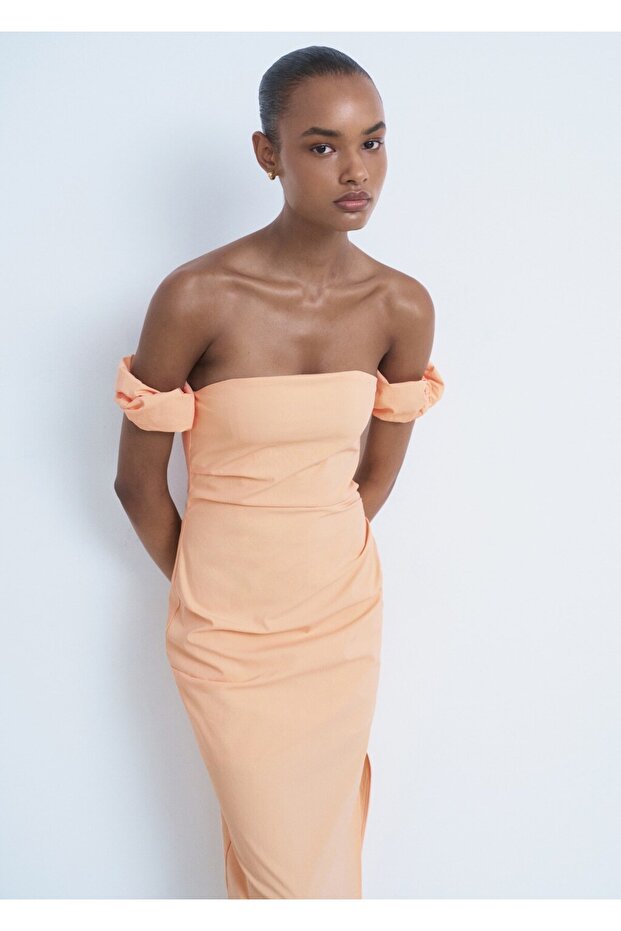 Straplez midi elbise - 1