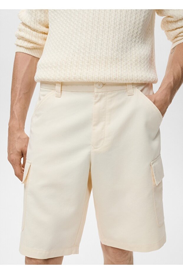 Lyocell pamuklu kargo bermuda şort - 8
