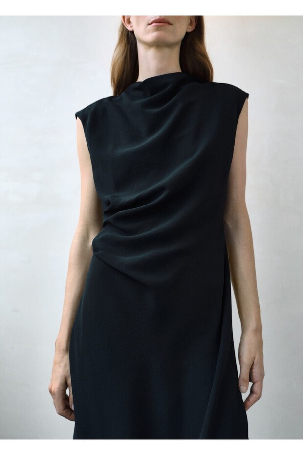 Büzgülü midi boy elbise - 1