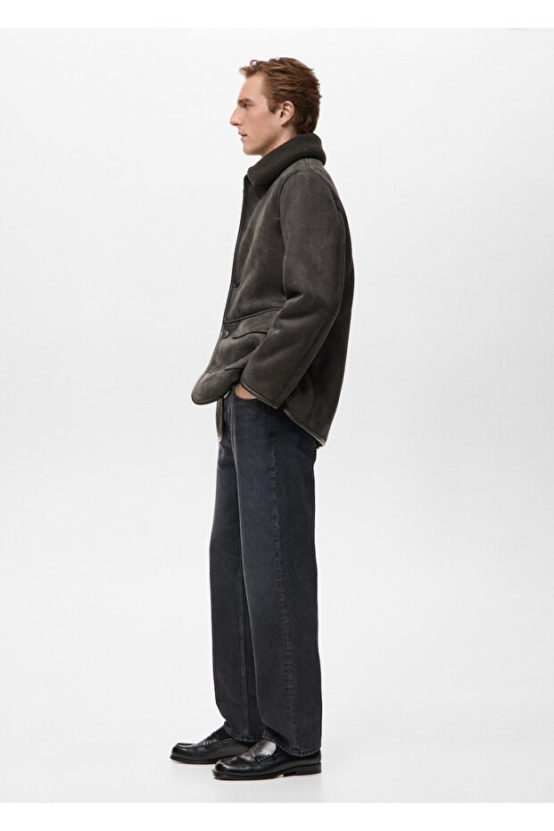 Kürklü süet görünümlü ceket - 7