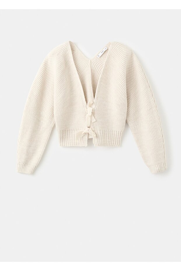 V yaka bağcıklı hırka - 3